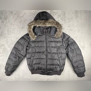 Ralph Lauren Polo Jeans Down Jacket Womens M Black Detachable Faux Fur Hood VTG